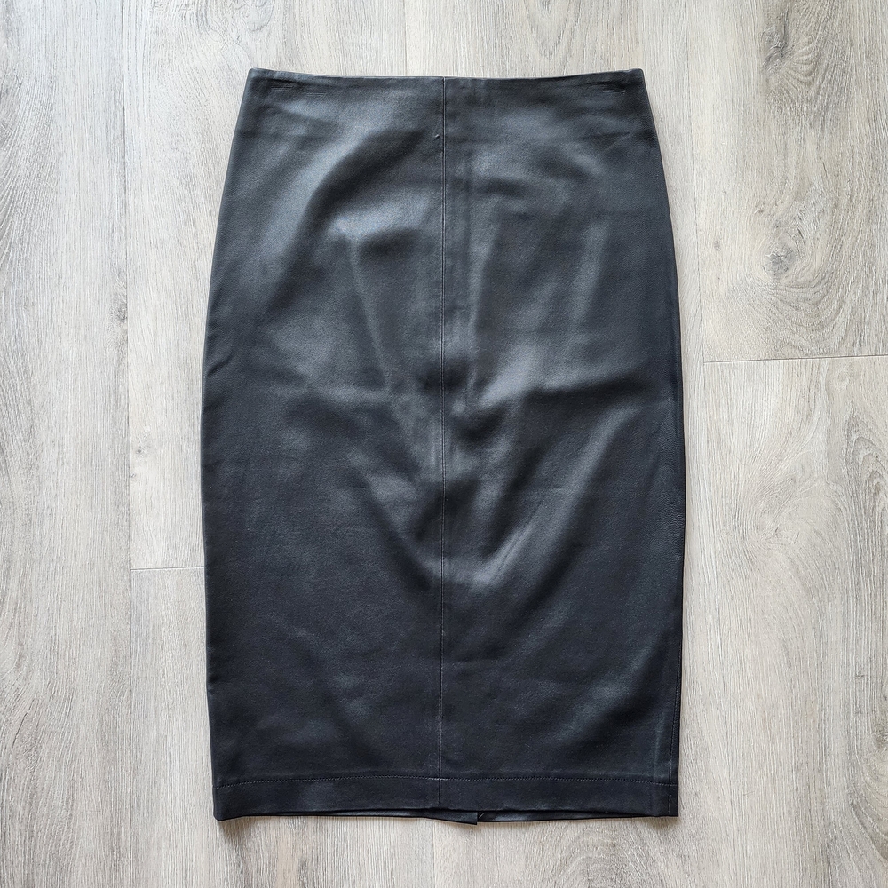 Saks Black Leather Pencil Skirt NEW Size S